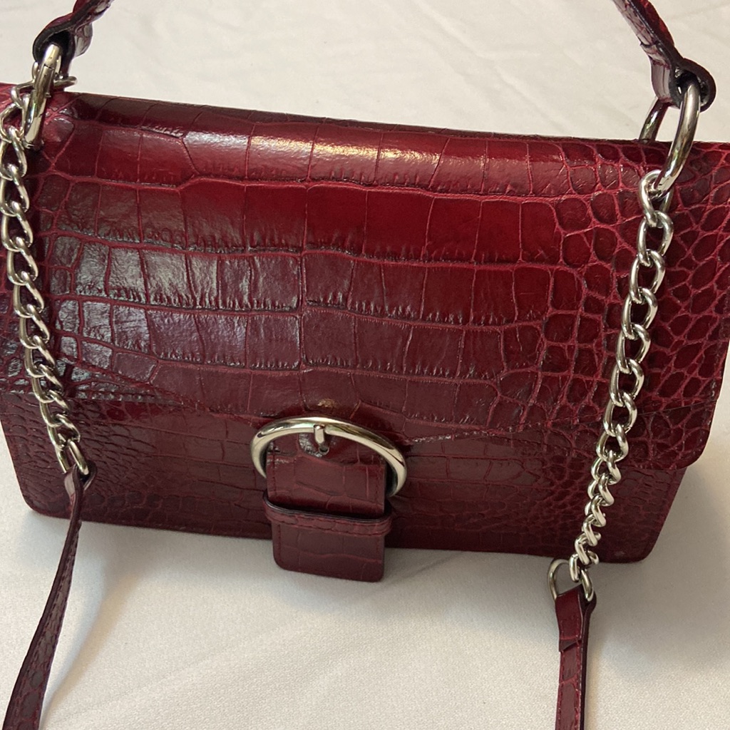 J Peterman By Claudia Leather Burgundy Red Croc Embossed Womens Shoulder Satchel — image 2 of 8